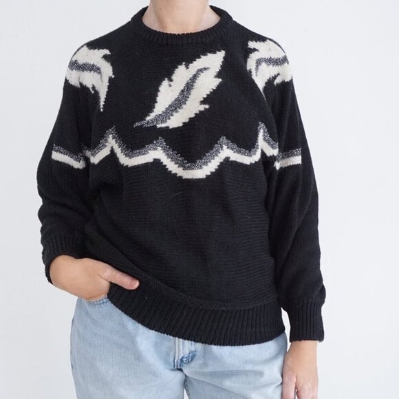 Vintage Jessica By Sears Black White Knit 2% Angora 2% Metallic Metal Sweater M - Picture 1 of 11